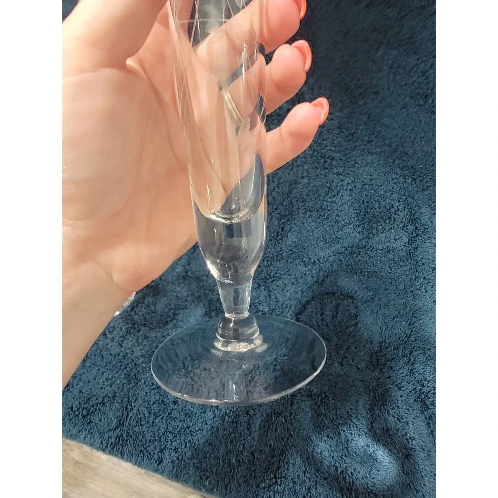 Vintage Etched Glass Bud Vases Pair Ruffled Rim Floral Trumpet Pedestal 10 Inch
